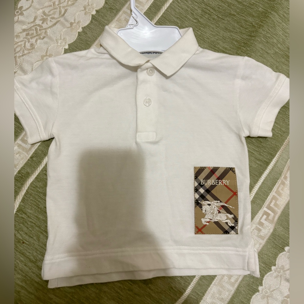 Burberry Kids Cream Polo with Check Patch